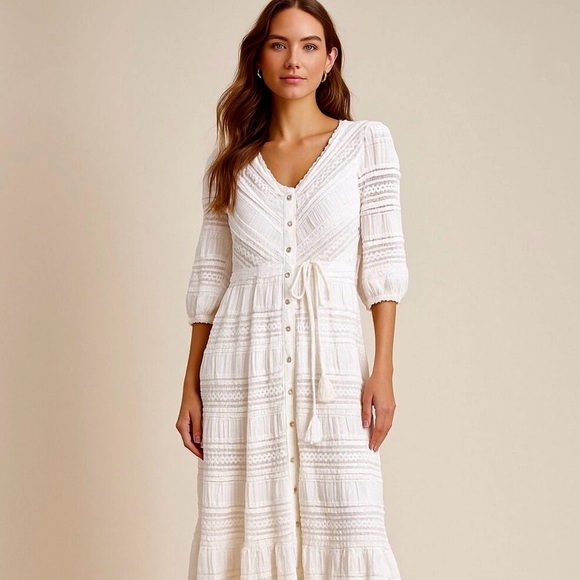 Anthropologie Dresses & Skirts - A Collective Story Women's White Ebba Eyelet Lace Maxi Dress Size Medium